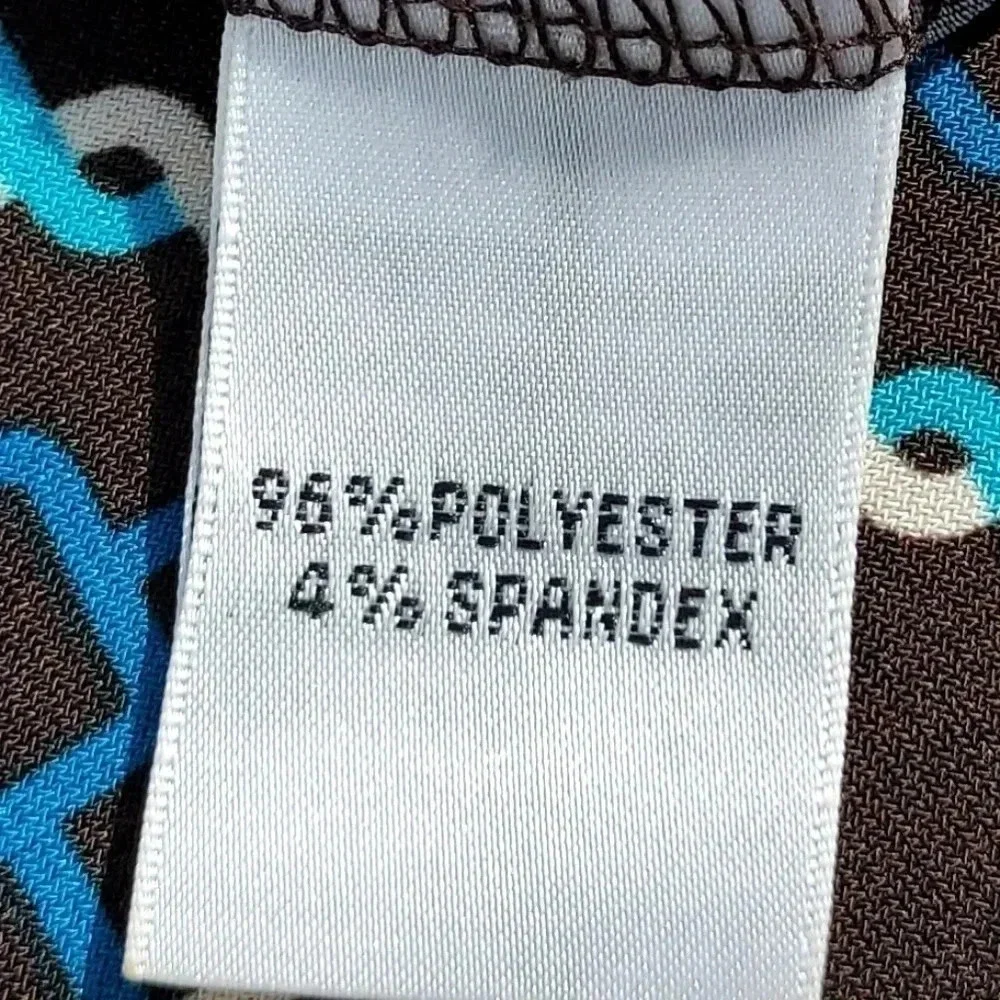 Talbots Petites Geometric Belted Dress Size 4 Blue/ Brown/ White/Turqouise - Picture 9 of 12